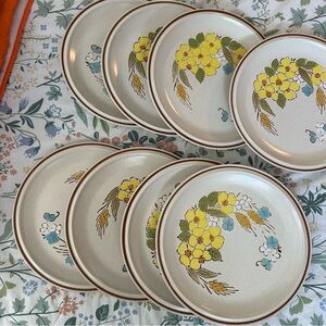 Floral hearthside stoneware springtime Japan vintage large plates 60s 70s